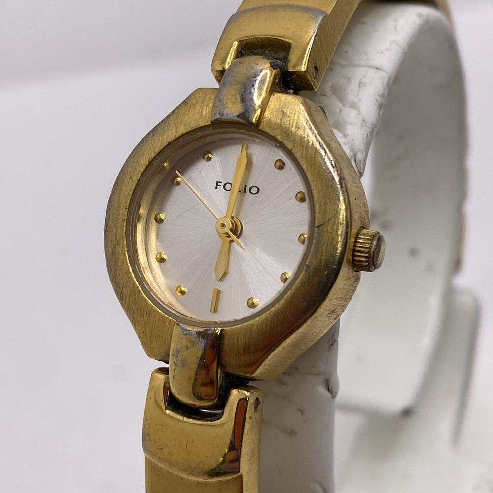 Vintage Folio Womens Gold Cuff Bangle Watch New Battery